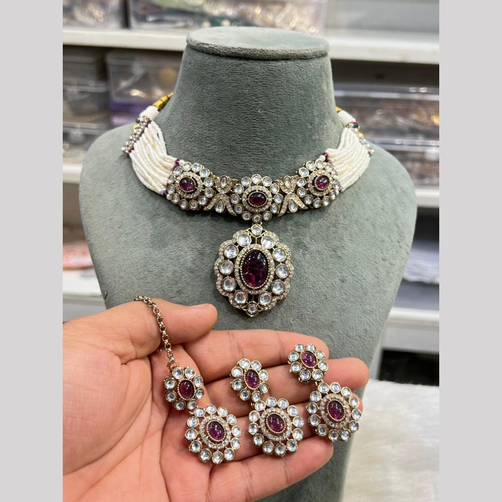 Hira Collections Gold Plated Kundan And Pearls Necklace Set