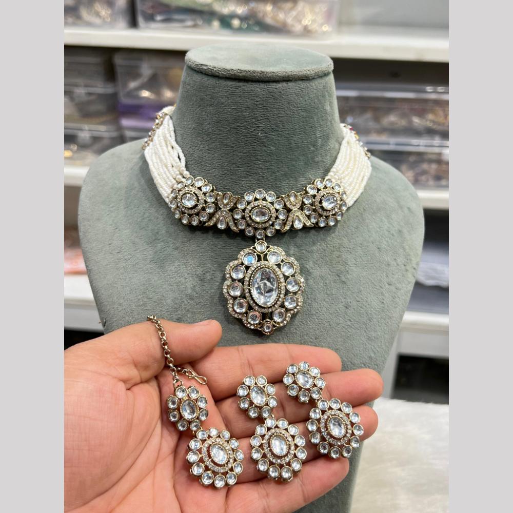 Hira Collections Gold Plated Kundan And Pearls Necklace Set