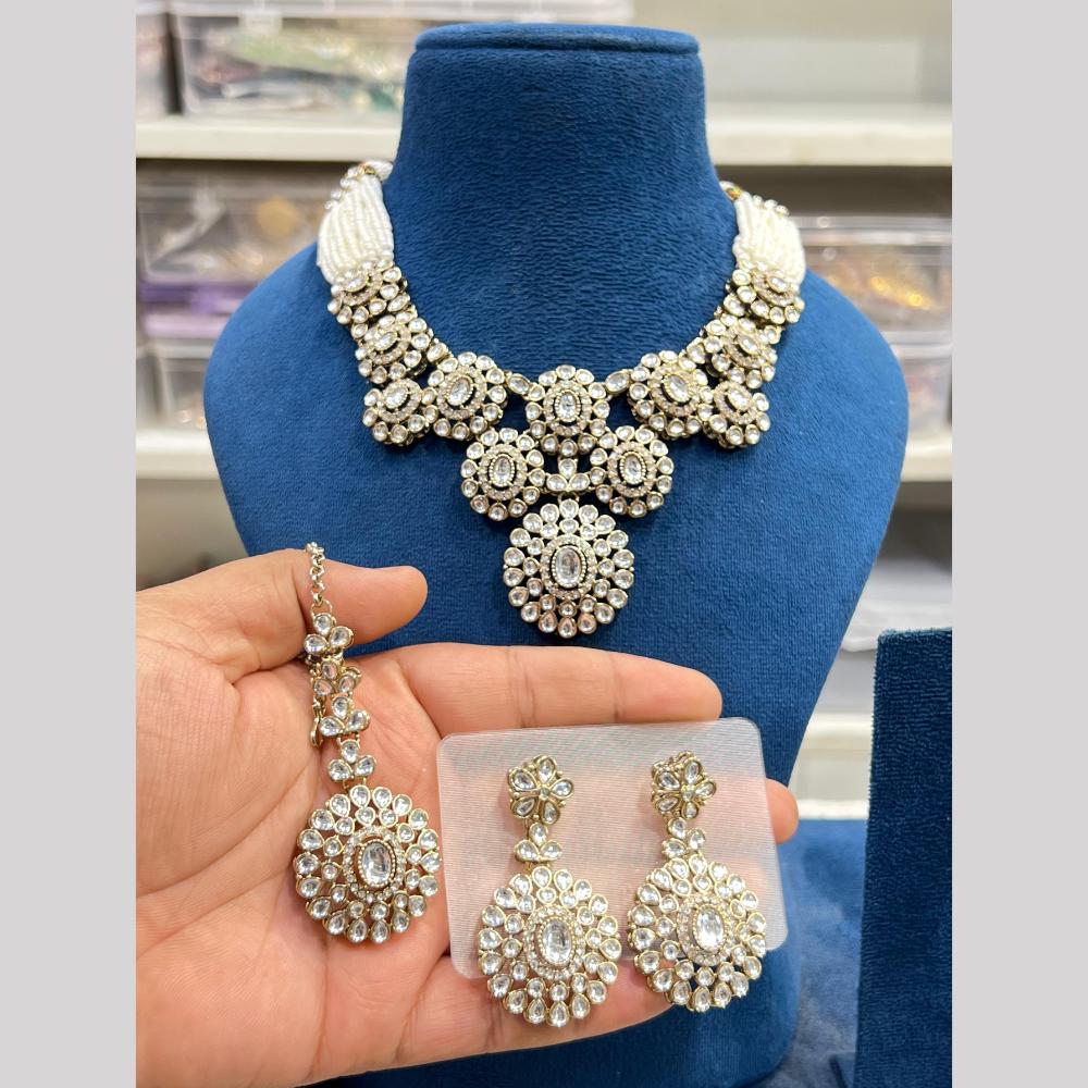 Hira Collections Gold Plated Kundan And Pearls Necklace Set