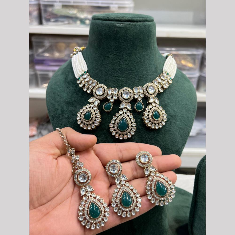 Hira Collections Gold Plated Kundan And Pearls Necklace Set