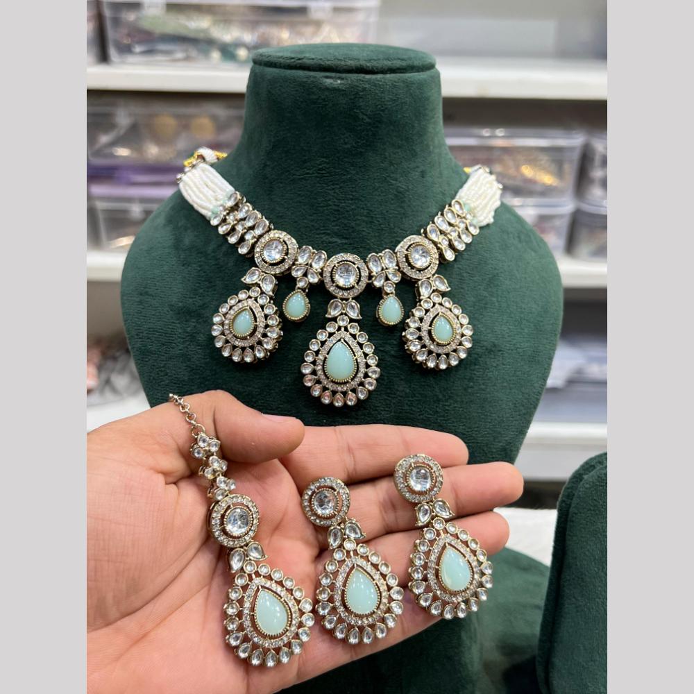 Hira Collections Gold Plated Kundan And Pearls Necklace Set