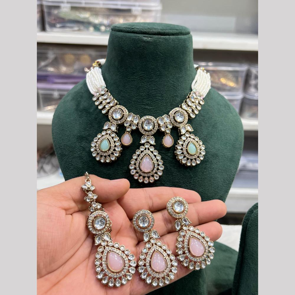 Hira Collections Gold Plated Kundan And Pearls Necklace Set