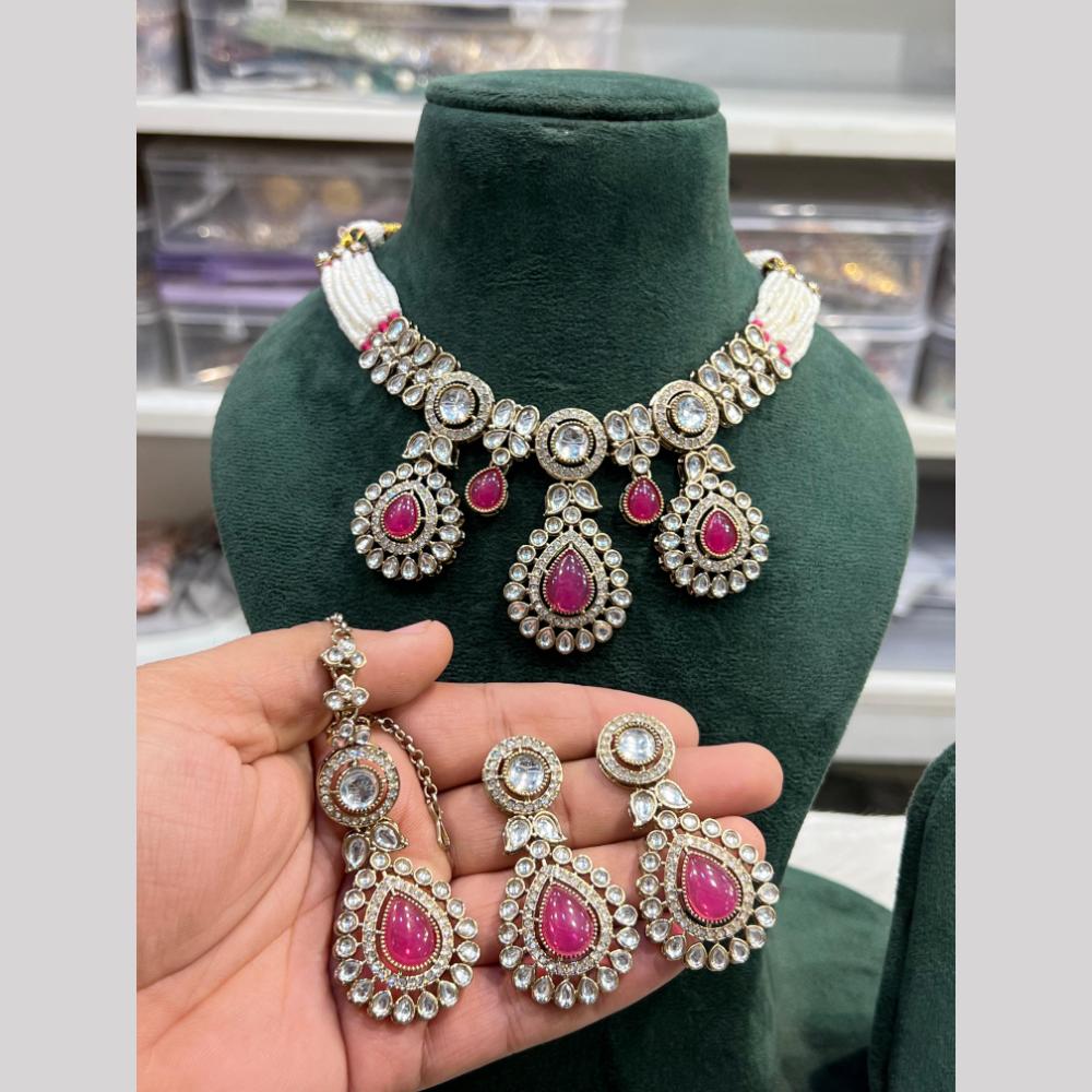 Hira Collections Gold Plated Kundan And Pearls Necklace Set