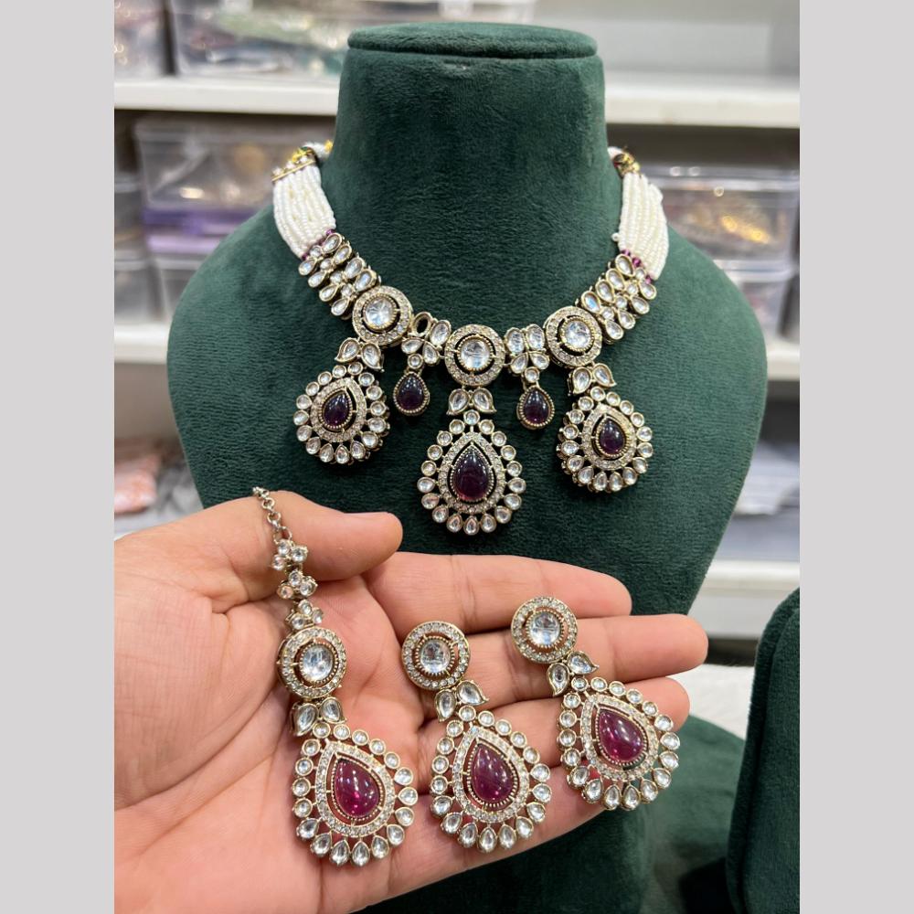 Hira Collections Gold Plated Kundan And Pearls Necklace Set