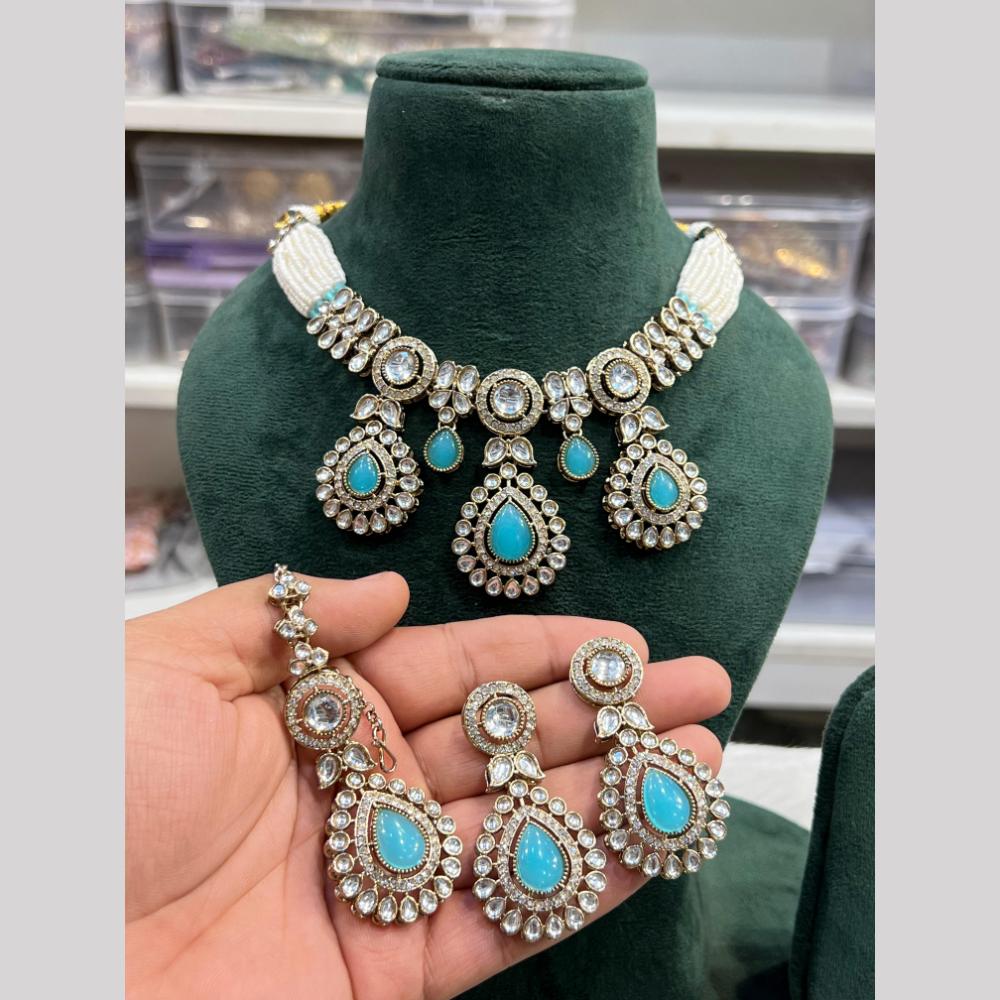 Hira Collections Gold Plated Kundan And Pearls Necklace Set