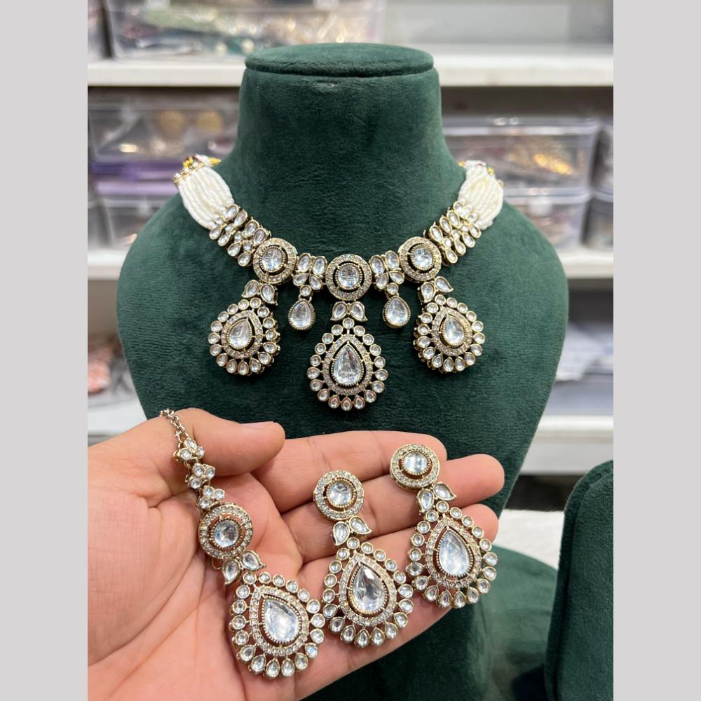 Hira Collections Gold Plated Kundan And Pearls Necklace Set