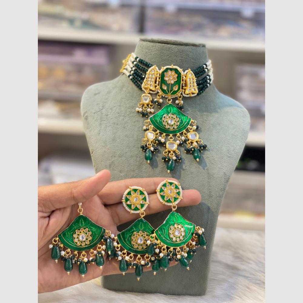 Hira Collections Kundan And Beads Meenakari Choker Necklace Set