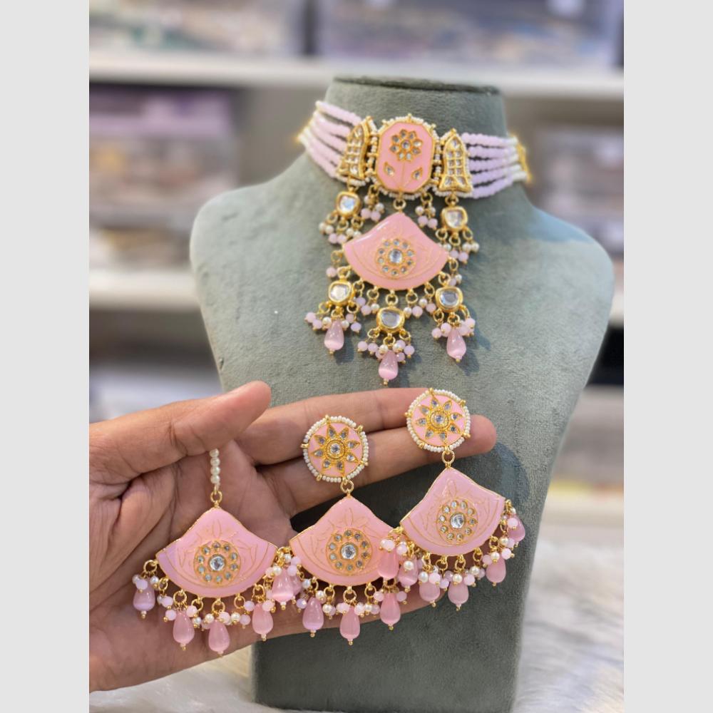 Hira Collections Kundan And Beads Meenakari Choker Necklace Set