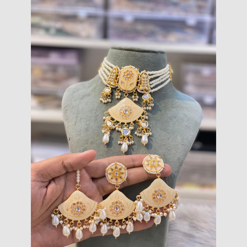 Hira Collections Kundan And Beads Meenakari Choker Necklace Set