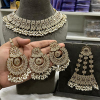 Hira Collections Crystal And Pearls Beads Choker Necklace Set