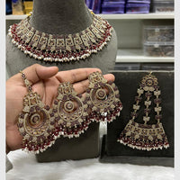 Hira Collections Crystal And Pearls Beads Choker Necklace Set