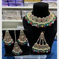 Hira Collections Crystal And Pearls Beads Choker Necklace Set