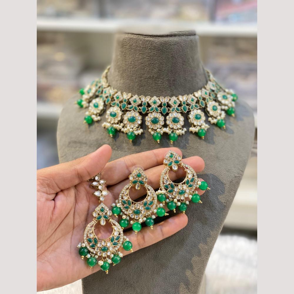 Hira Collections Elegant Crystal Stones And Pearls Choker Necklace Set