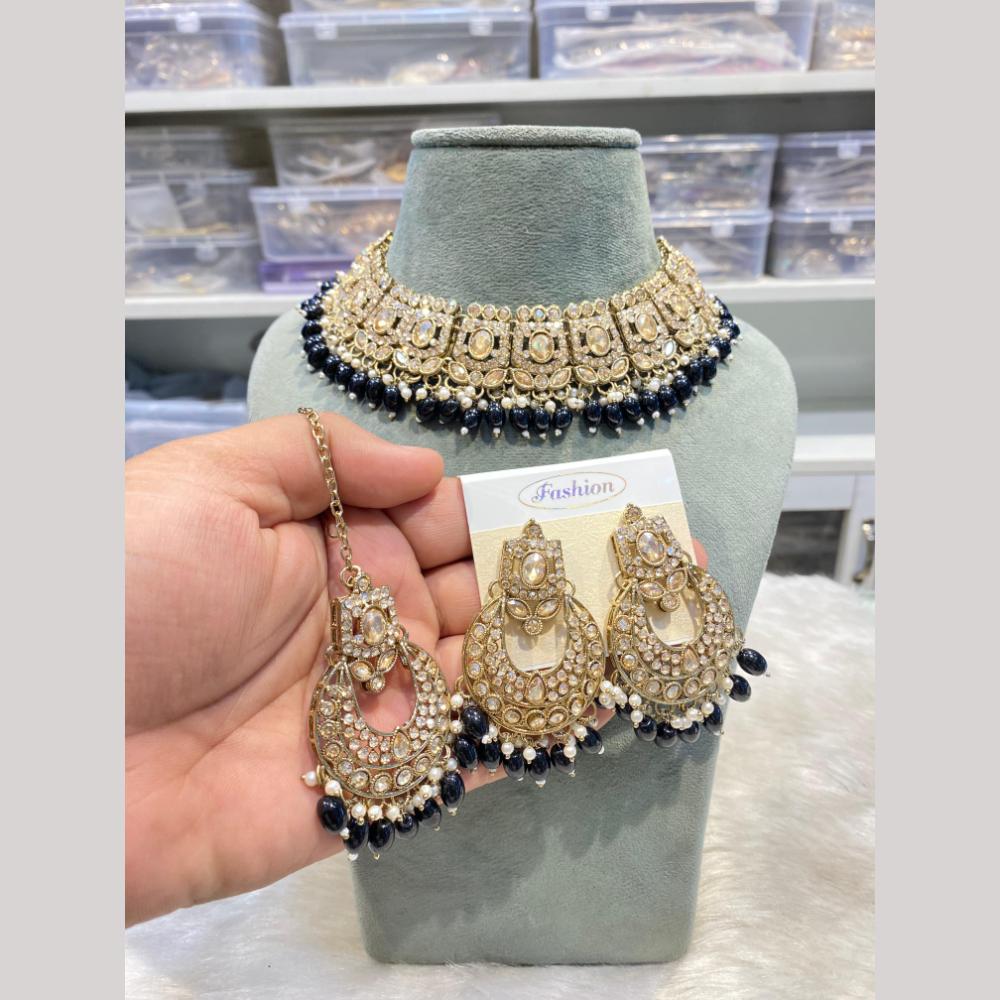 Hira Collections Designer Radiant Crystal And Beads Choker Necklace Set