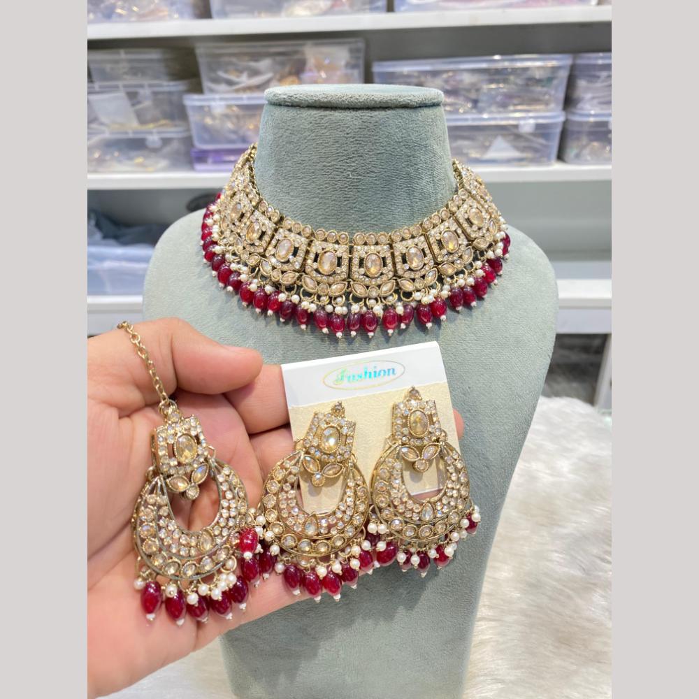 Hira Collections Designer Radiant Crystal And Beads Choker Necklace Set