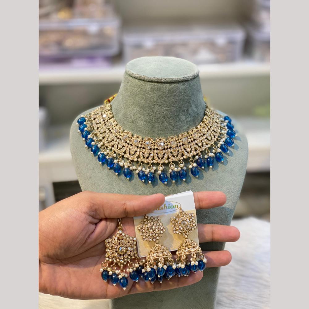 Hira Collections Designer Radiant Crystal And Beads Choker Necklace Set