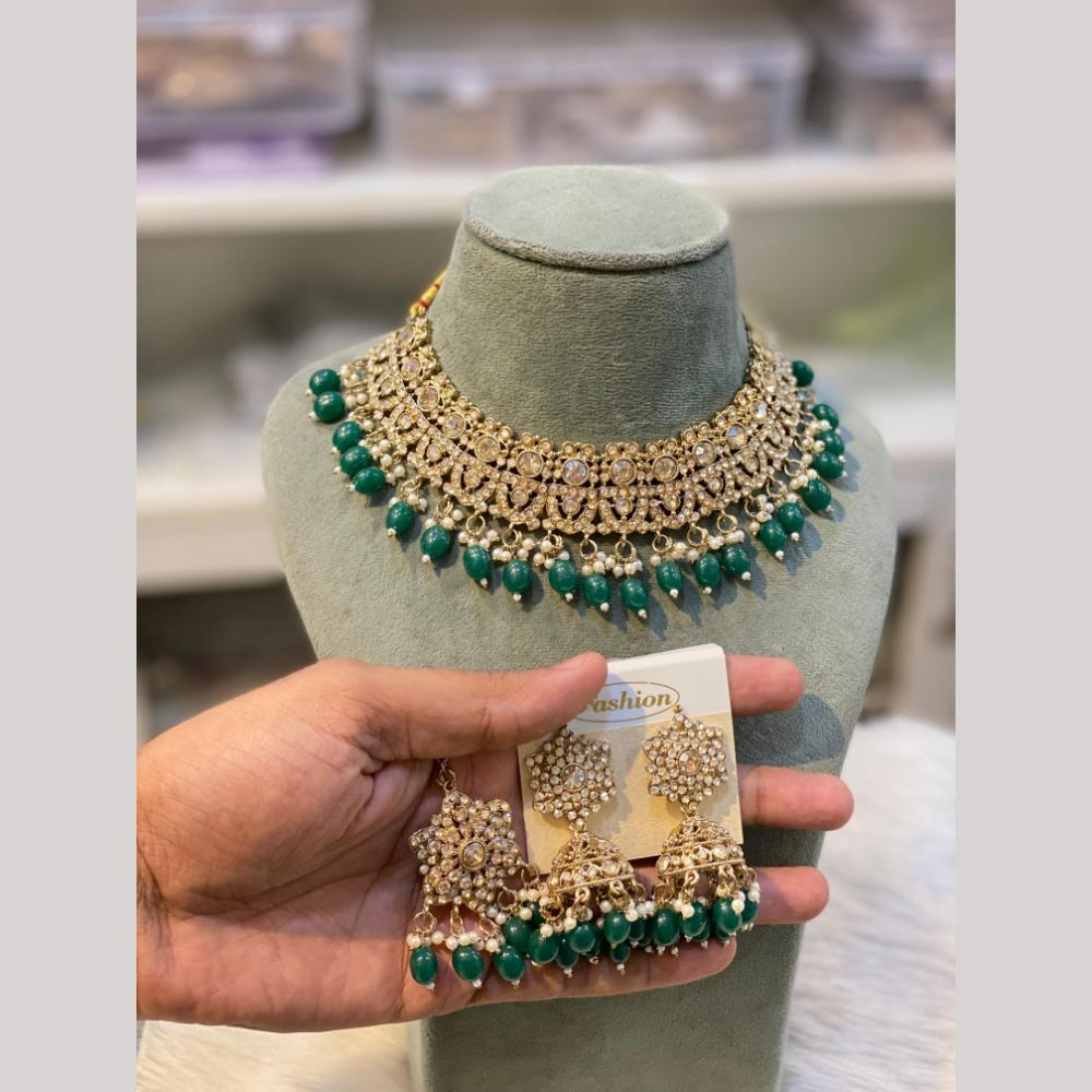 Hira Collections Designer Radiant Crystal And Beads Choker Necklace Set