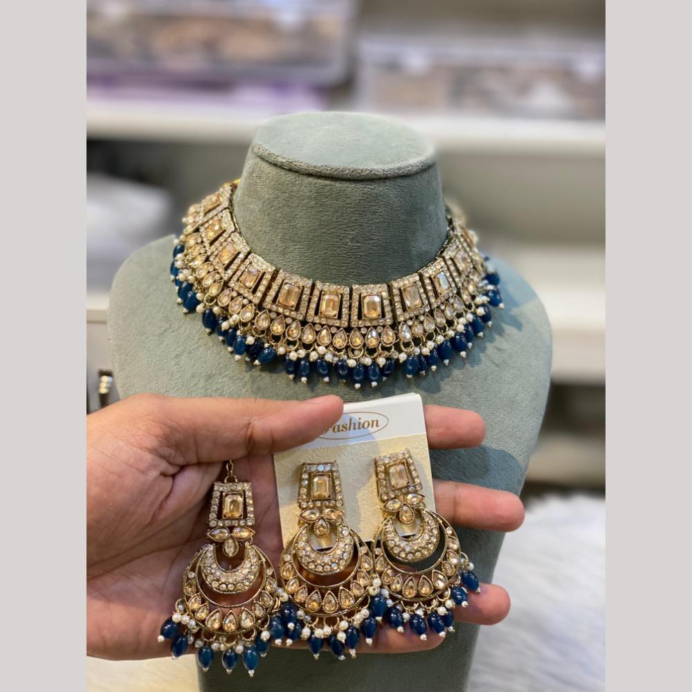 Hira Collections Designer Radiant Crystal And Beads Choker Necklace Set