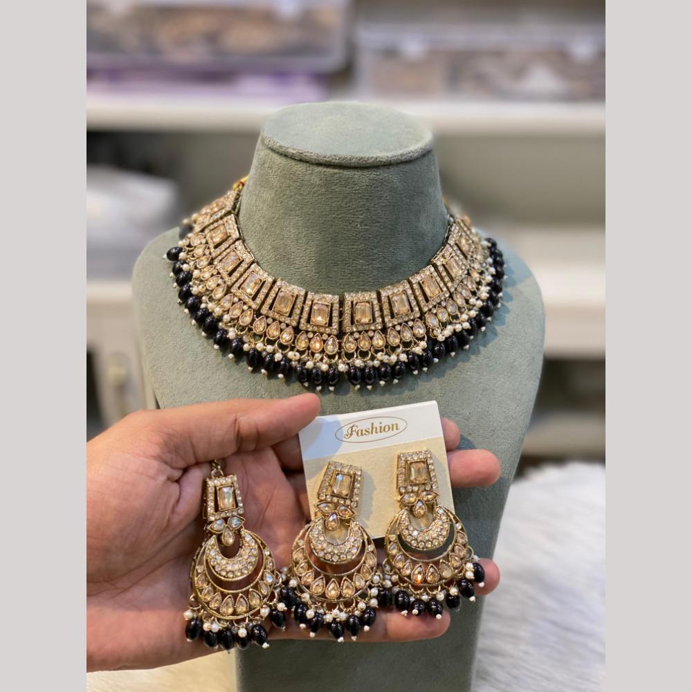 Hira Collections Designer Radiant Crystal And Beads Choker Necklace Set