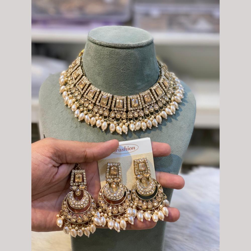 Hira Collections Designer Radiant Crystal And Beads Choker Necklace Set