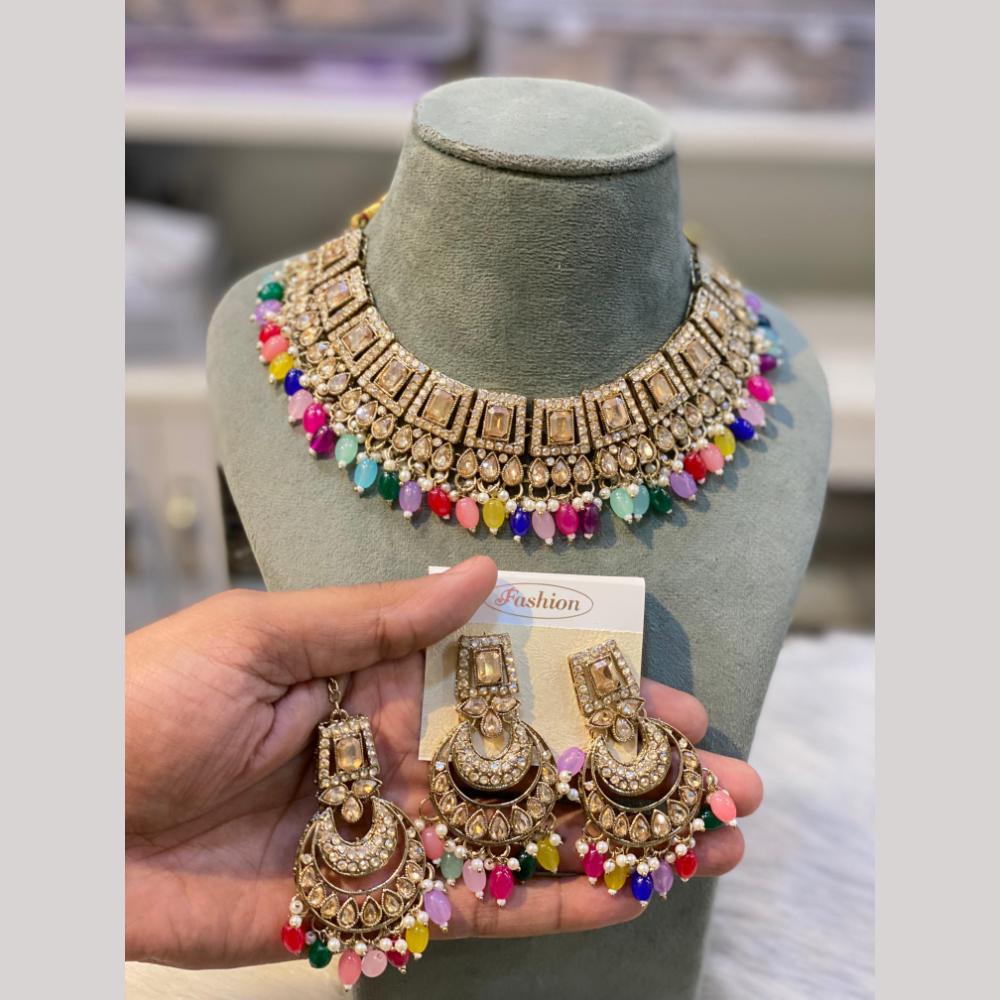 Hira Collections Designer Radiant Crystal And Beads Choker Necklace Set