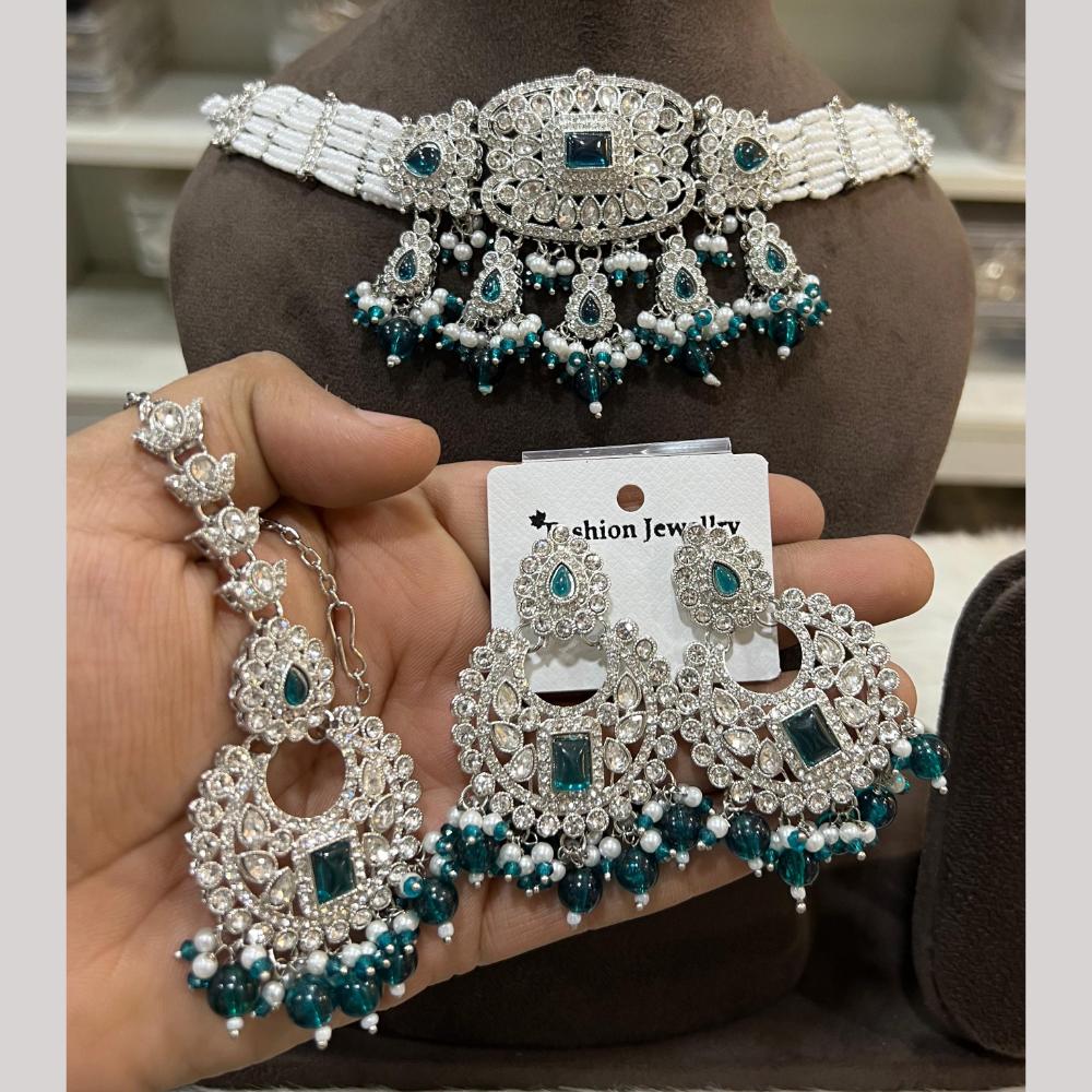 Hira Collections Designer Radiant Crystal And Beads Choker Necklace Set