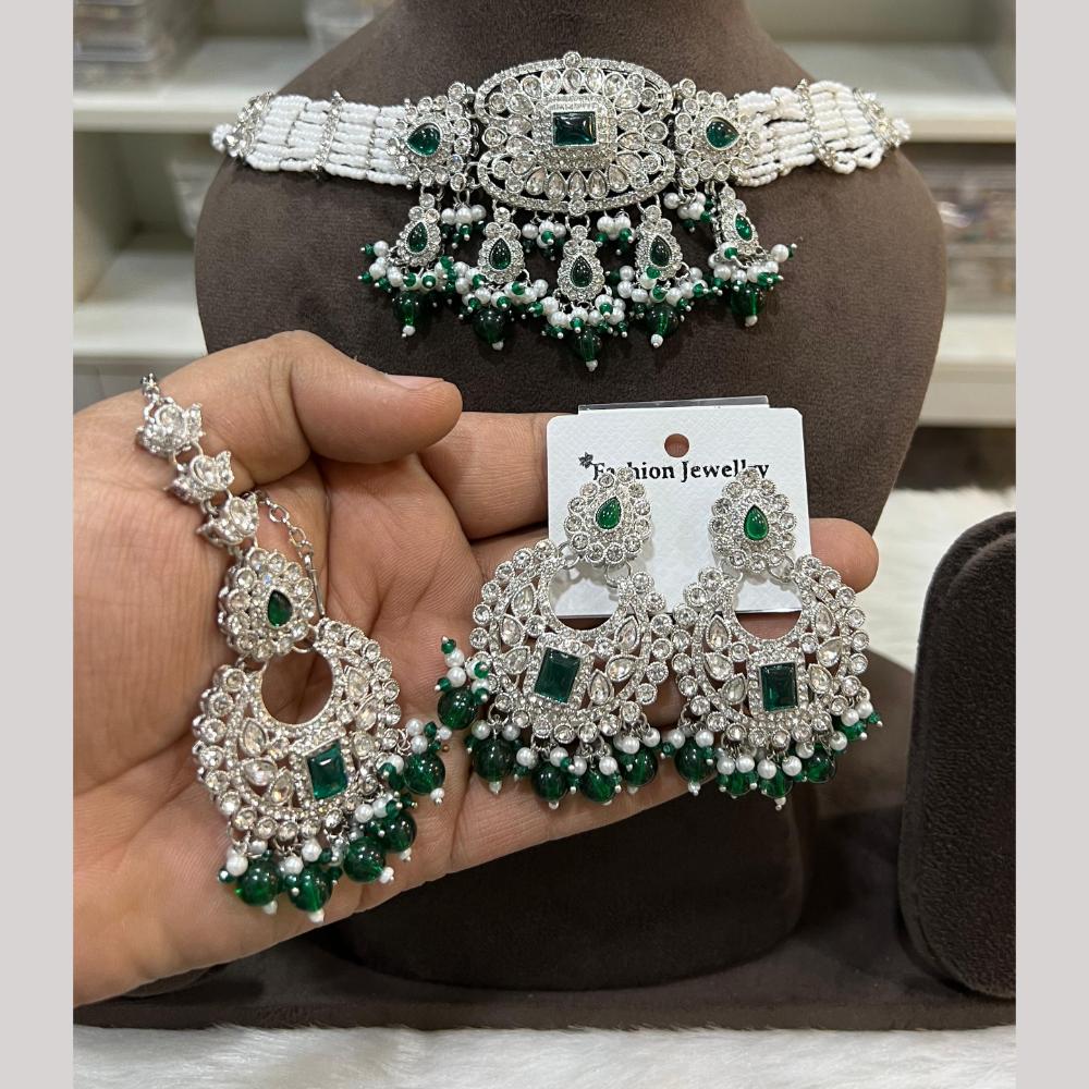 Hira Collections Designer Radiant Crystal And Beads Choker Necklace Set