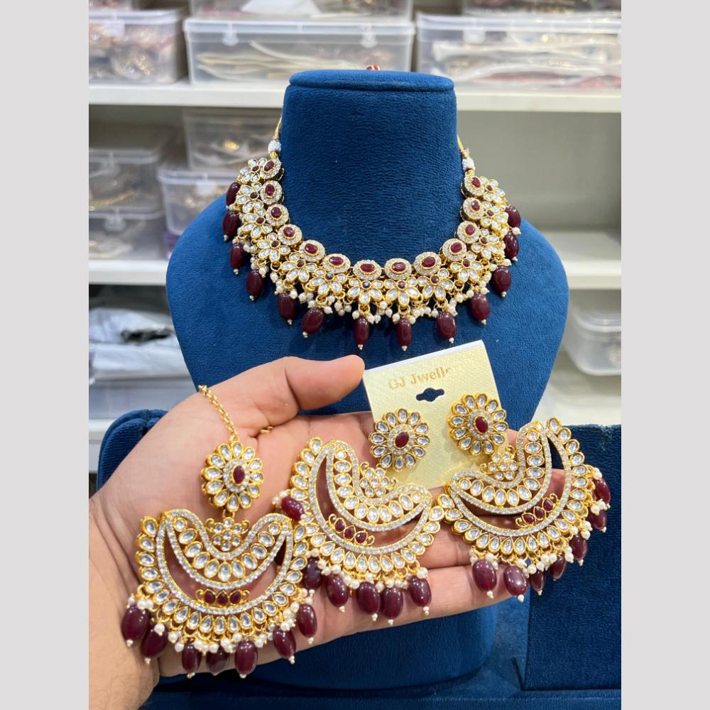 Hira Collection Kundan Pearl Beads Necklace Set Ethnic Jewellery for Women