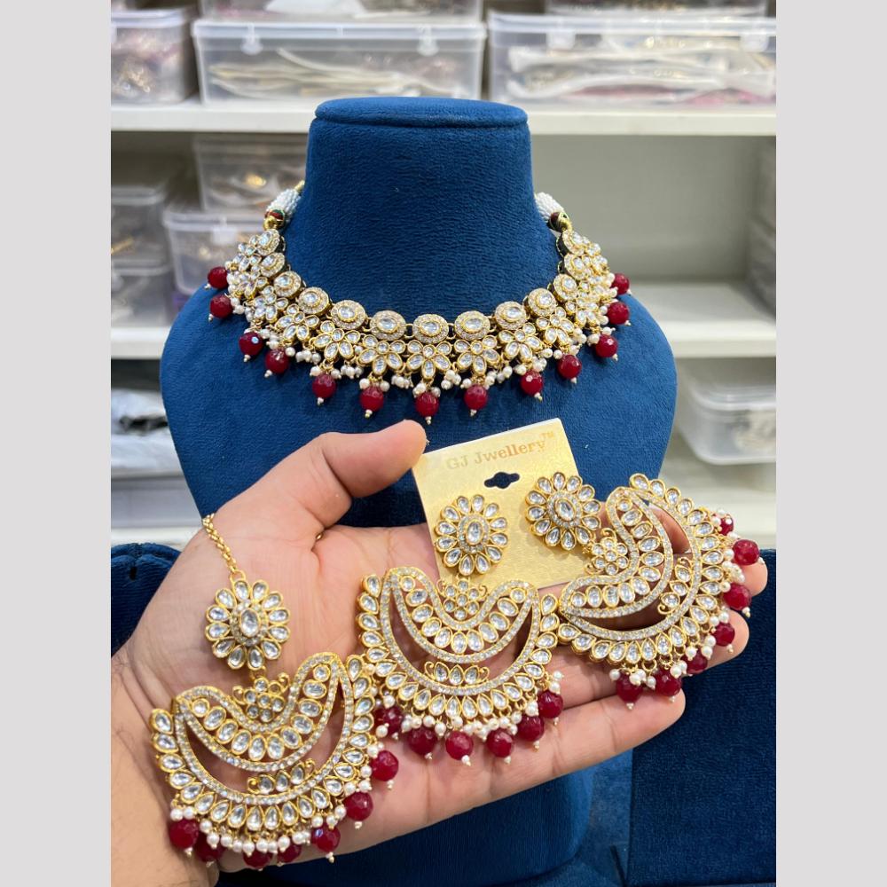 Hira Collection Kundan Pearl Beads Necklace Set Ethnic Jewellery for Women