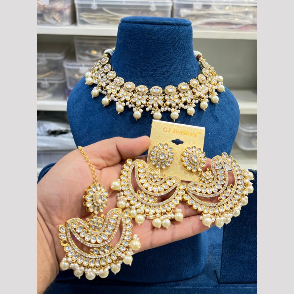 Hira Collection Kundan Pearl Beads Necklace Set Ethnic Jewellery for Women