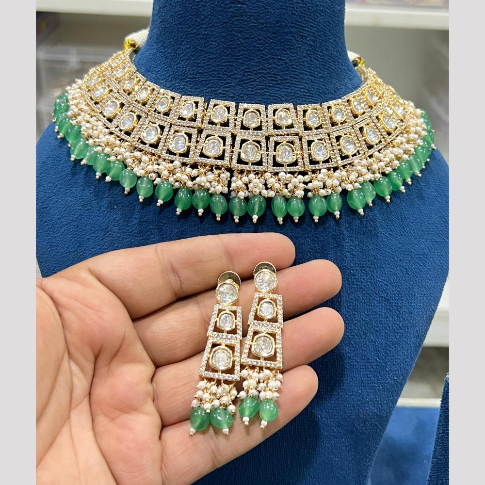 Hira Collections Grand Polki Kundan Stone And Pearl Choker Necklace Set
