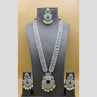 Hira Collections Classic Crystal Stone And Pearl Long Necklace Set