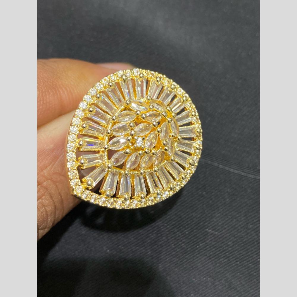 Hira Collections Luxury Sparkling American Diamond Adjustable Ring