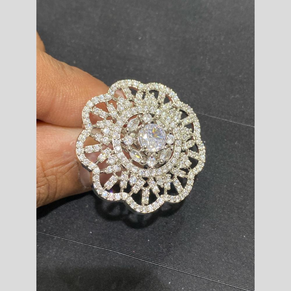 Hira Collections Luxury Sparkling American Diamond Adjustable Ring