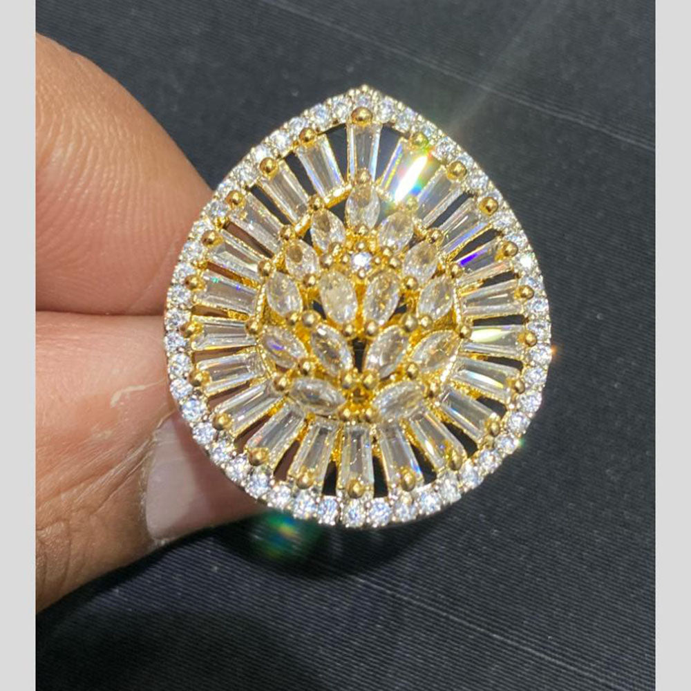 Hira Collections Luxury Sparkling American Diamond Adjustable Ring