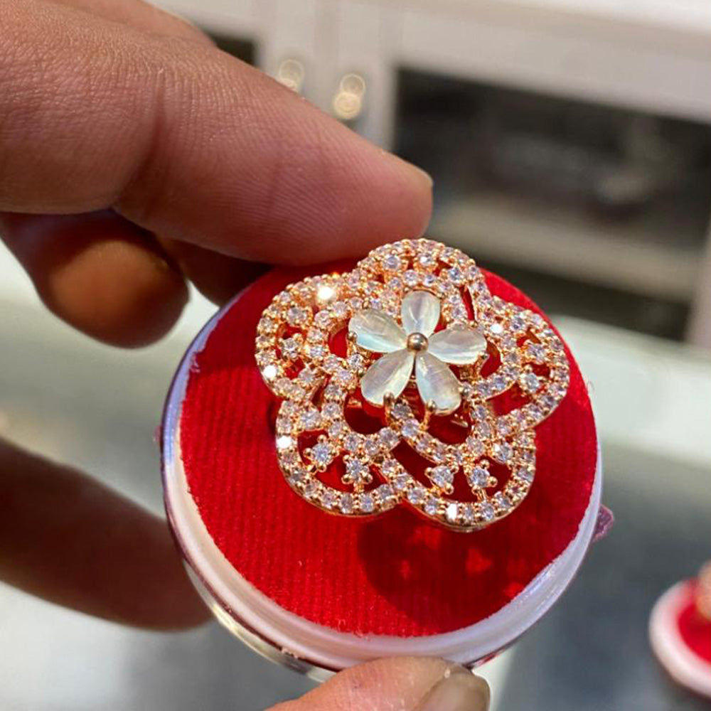 Hira Collections Luxury Sparkling American Diamond Adjustable Ring