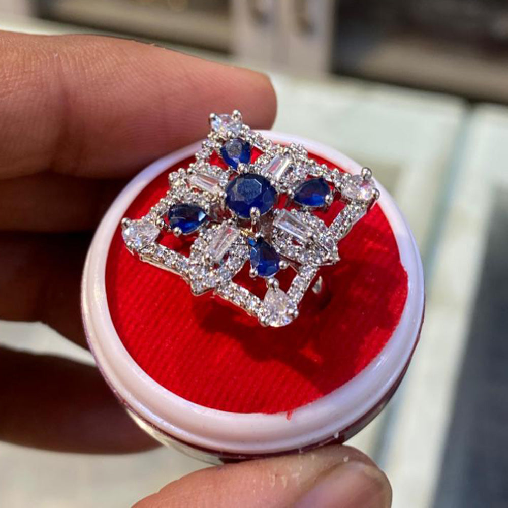 Hira Collections Luxury Sparkling American Diamond Adjustable Ring