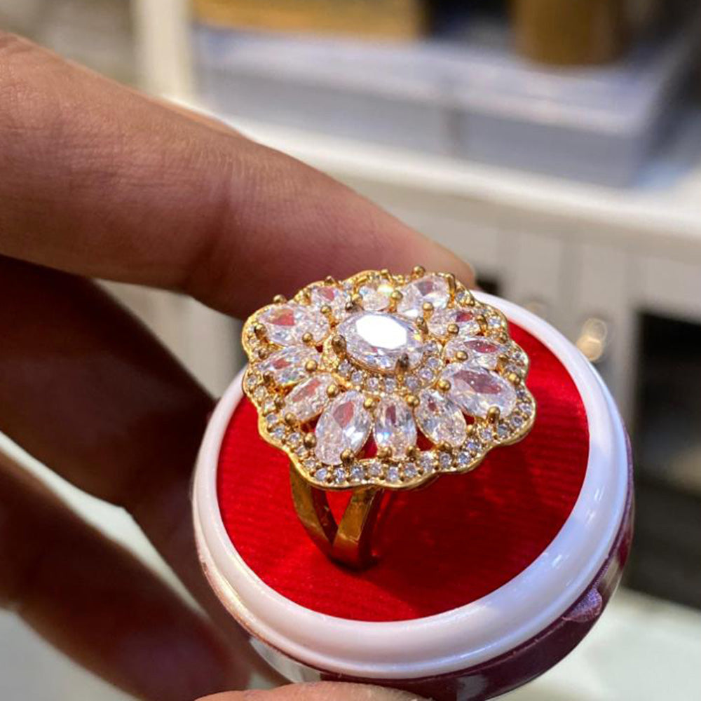 Hira Collections Luxury Sparkling American Diamond Adjustable Ring