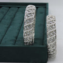 Hira Collections Elegant Rhodium Plated Crystal Stone And Pearl Bangles Set
