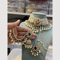 Hira Collections Pearl Layer And Austrian With Beads Detaling Choker Necklace Set