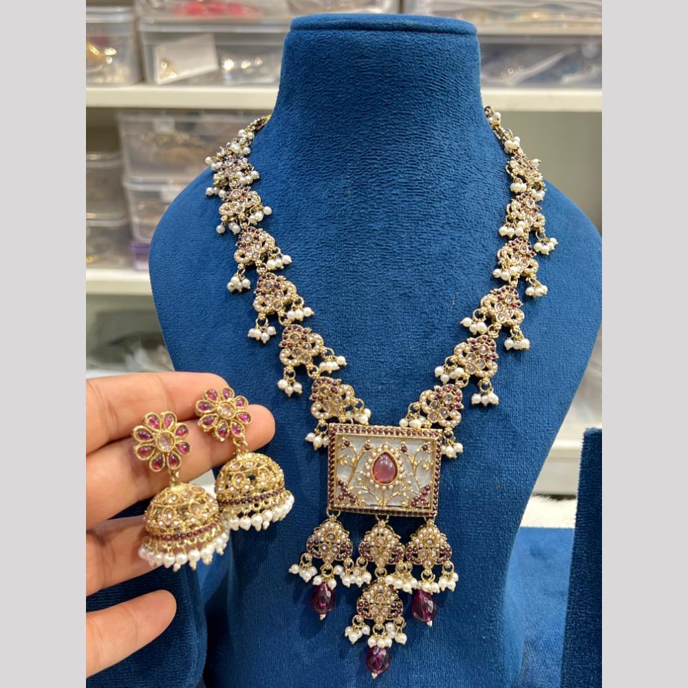 Hira Collection Premium Crystal Stone Pearl And Beaded Necklace Set