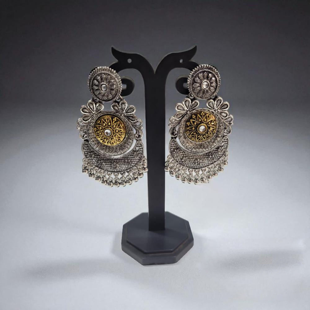 Hira Collections Dual Finish Two-Toned Jhumki Dangler Earrings for Weddings and Festive Wear