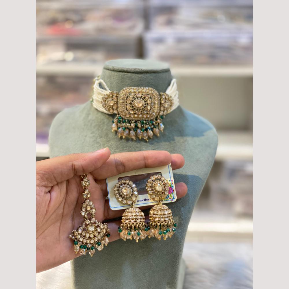 Hira Collections Premium Polki Kundan Choker Necklace Set with Earrings for Festive Wear