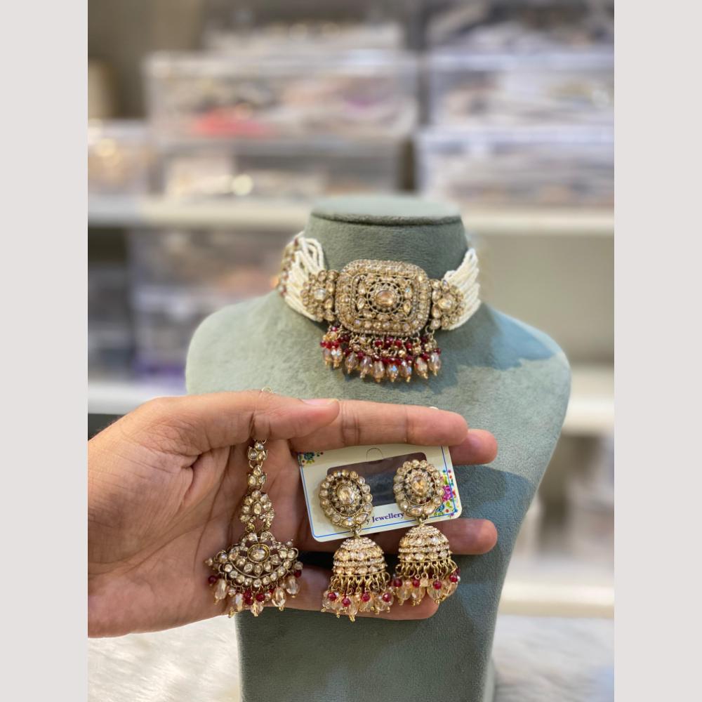 Hira Collections Premium Polki Kundan Choker Necklace Set with Earrings for Festive Wear