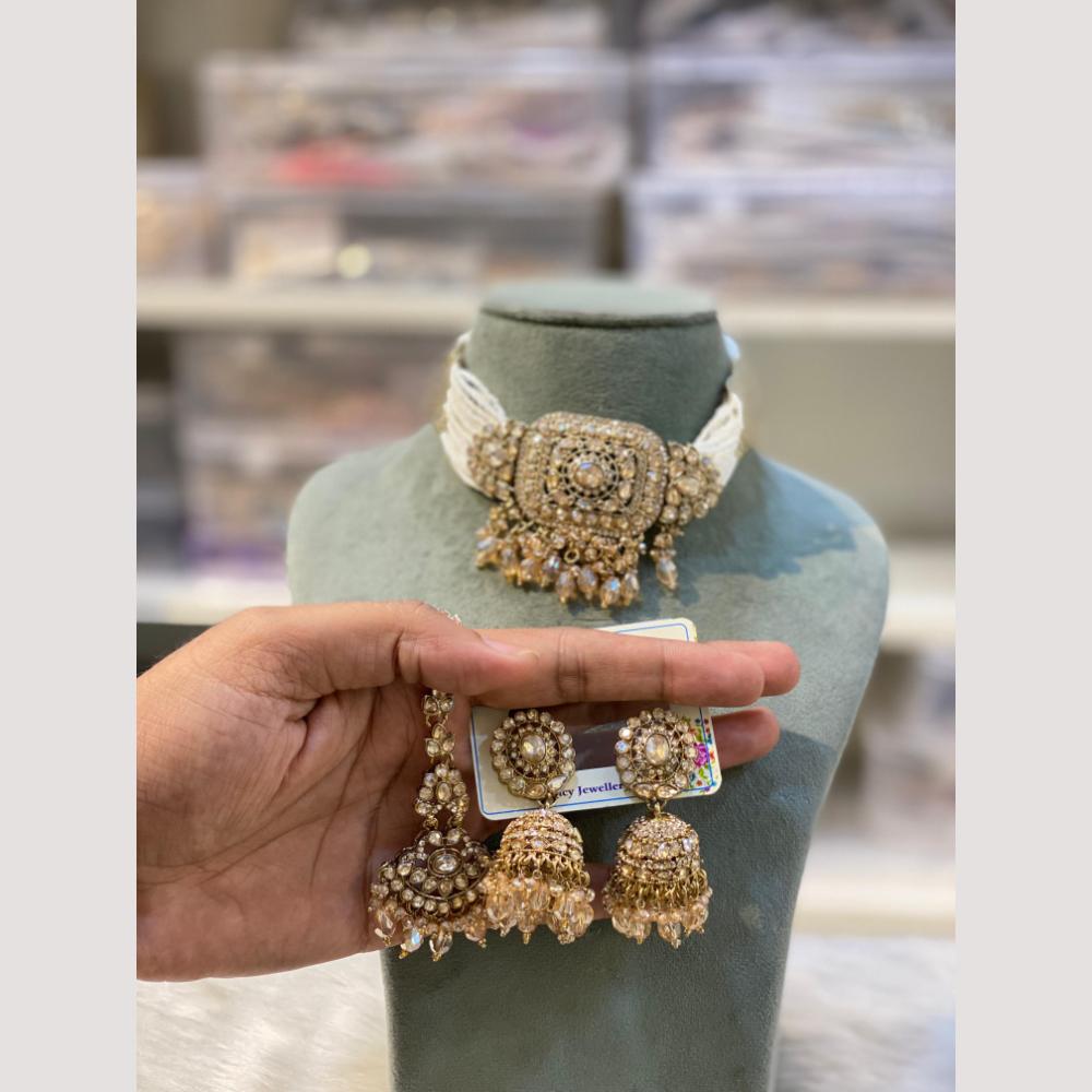 Hira Collections Premium Polki Kundan Choker Necklace Set with Earrings for Festive Wear