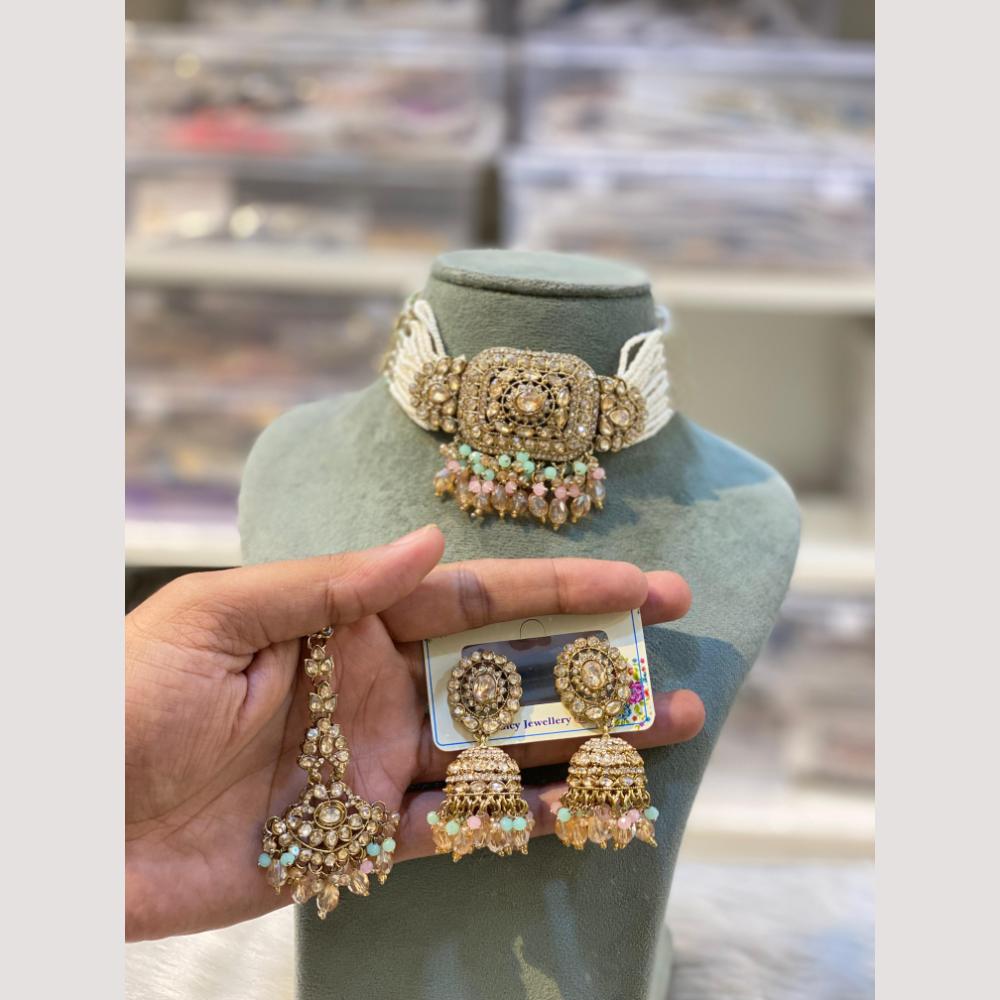Hira Collections Premium Polki Kundan Choker Necklace Set with Earrings for Festive Wear