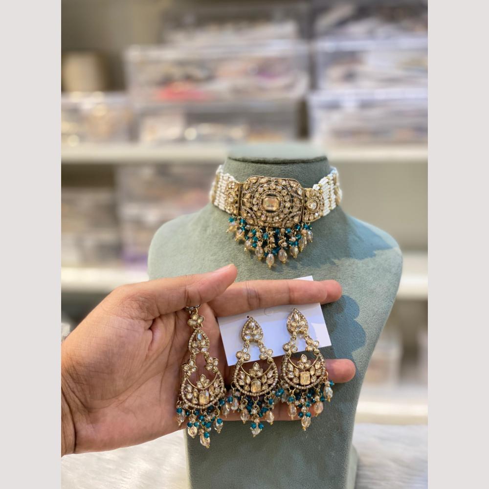 Hira Collections Premium Polki Kundan Choker Necklace Set with Earrings for Festive Wear