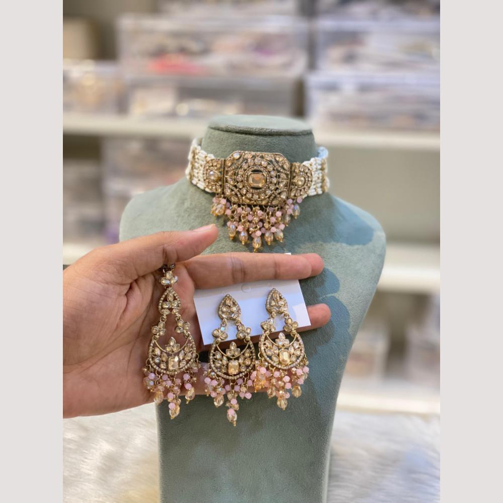 Hira Collections Premium Polki Kundan Choker Necklace Set with Earrings for Festive Wear