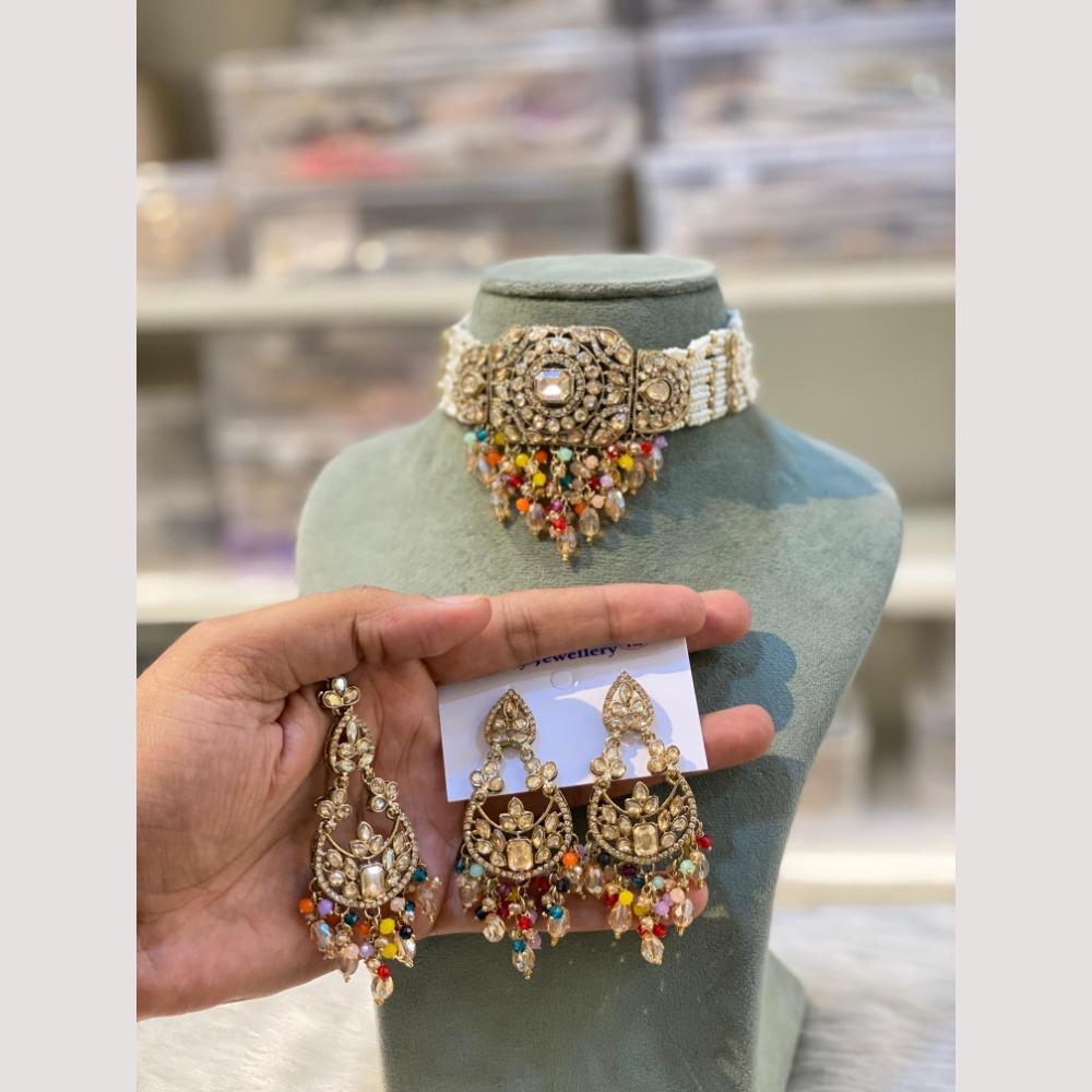 Hira Collections Premium Polki Kundan Choker Necklace Set with Earrings for Festive Wear