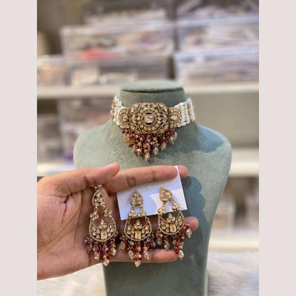 Hira Collections Premium Polki Kundan Choker Necklace Set with Earrings for Festive Wear